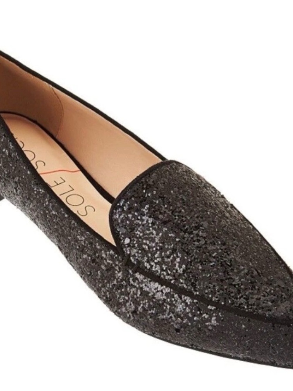Sole Society Black Glitter Pointed-Toe Loafer